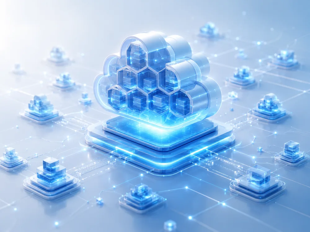 Illustration of a cloud-native platform built from scaling containerized modules.